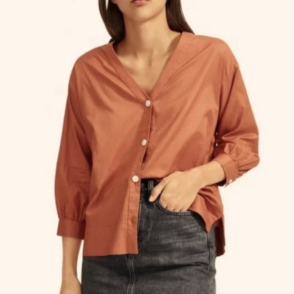 EVERLANE silky Cotton Lantern Top In Terracotta